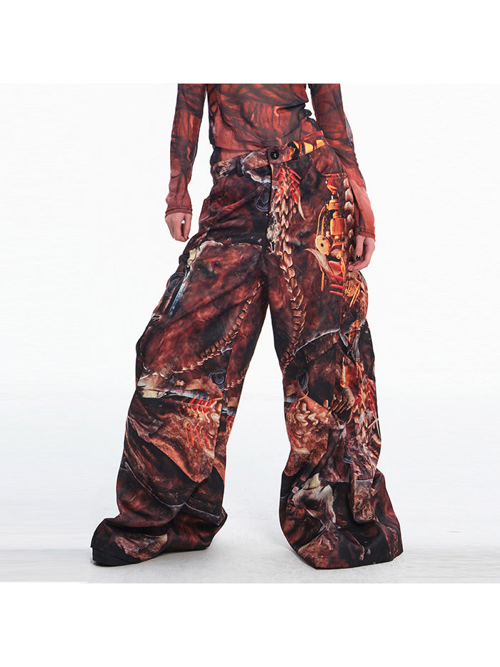 EMBRYO BONE RELIC printed wide-leg pants — full-length modeled view