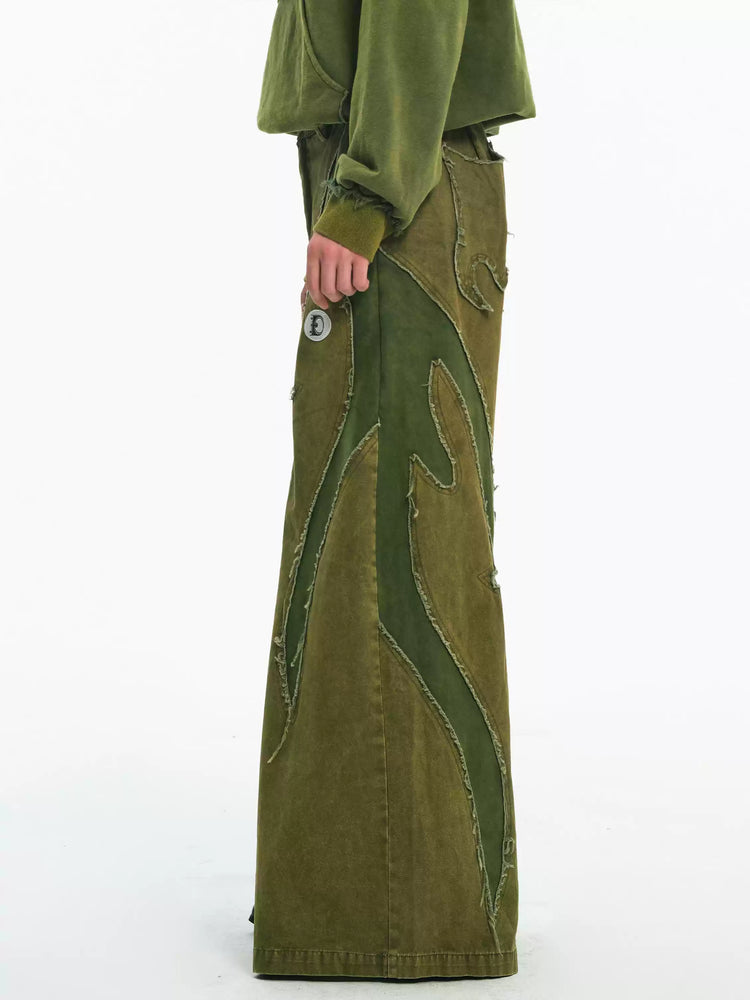 EMBRYO GREEN GUARD distressed wide-leg pants — side or detail presentation