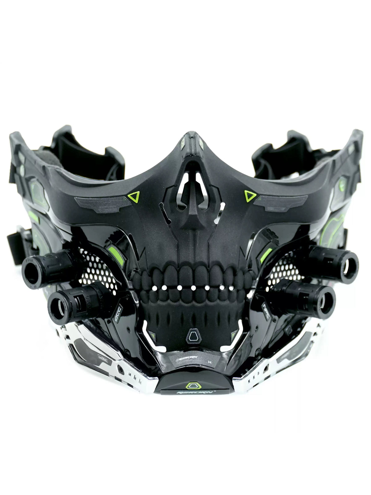 FOCKSHOP STARPOLE skull cyber mask — front close-up of the standard black mask with sculpted teeth and chrome-effect trim