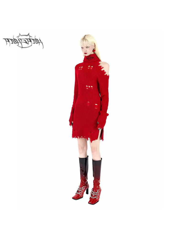 PINKSPINK RIFT embroidered cutout sweater dress — close modeled view highlighting the construction