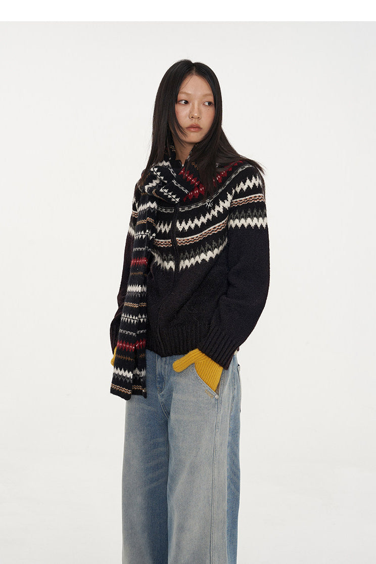 NAWS FAIR ISLE wool-alpaca cardigan — full-length modeled styling view