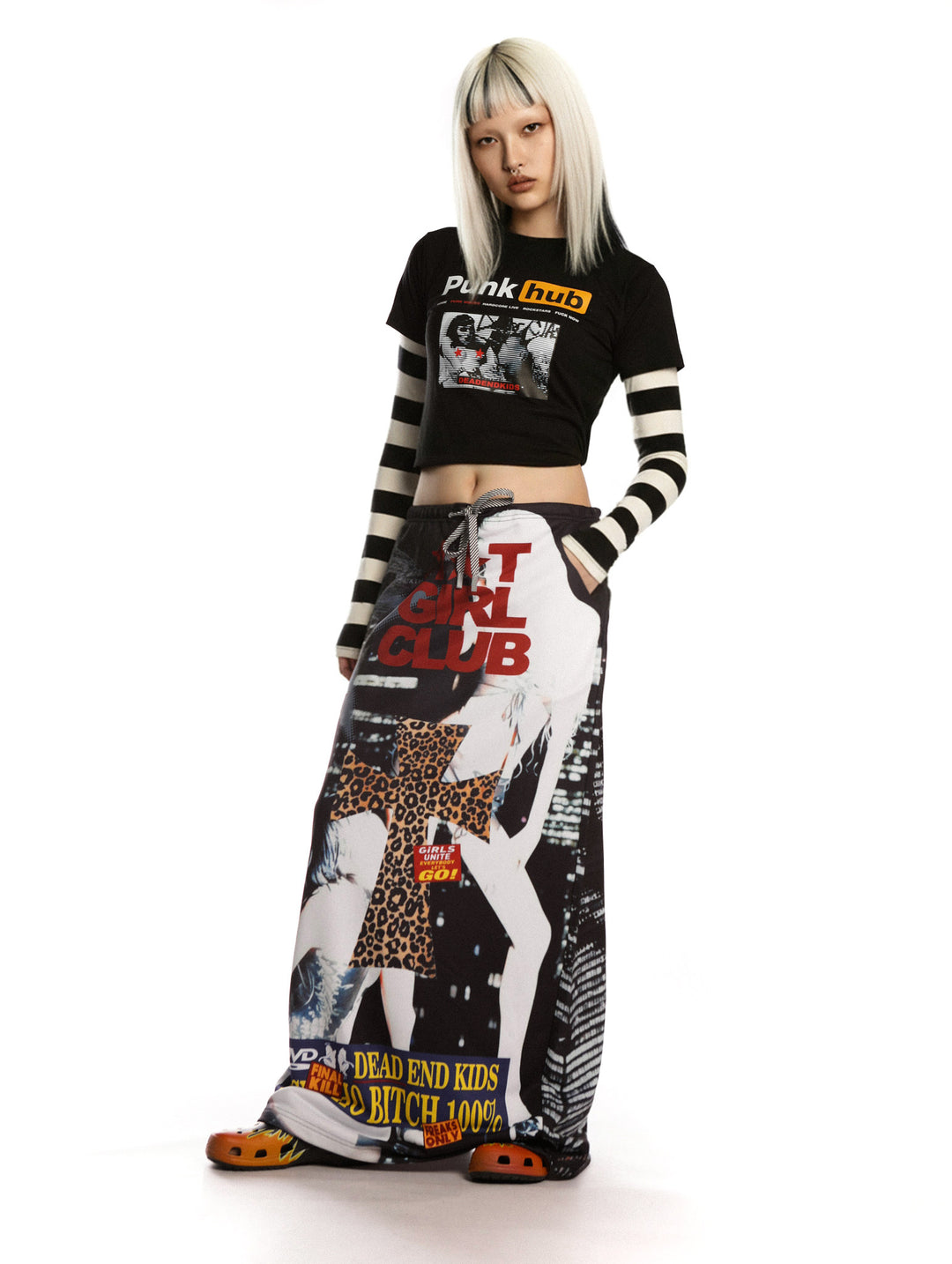 DEADENDKIDS HOT GIRL CLUB graphic maxi skirt — garment-only view