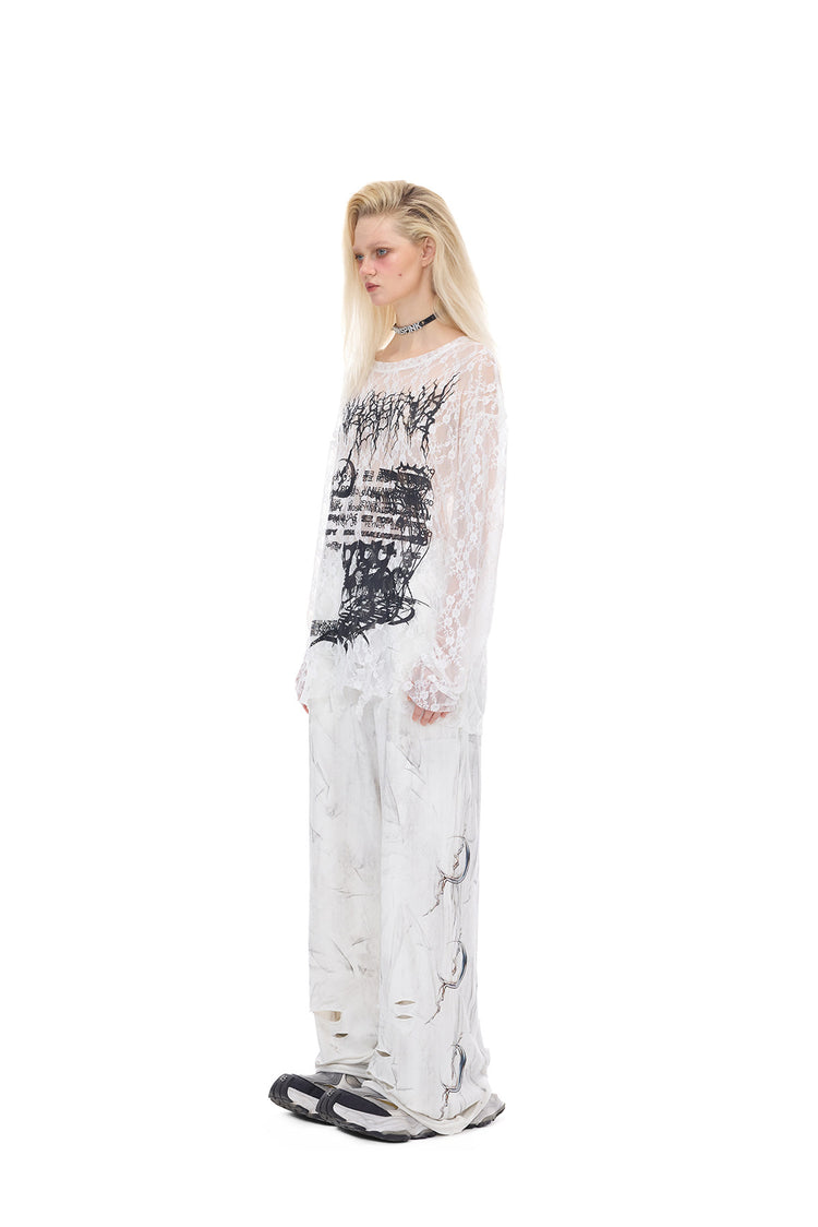 PINKSPINK ELECTRIC MOON thorn-cat distressed lace layering tee — cleaned hero collage showing the complete design