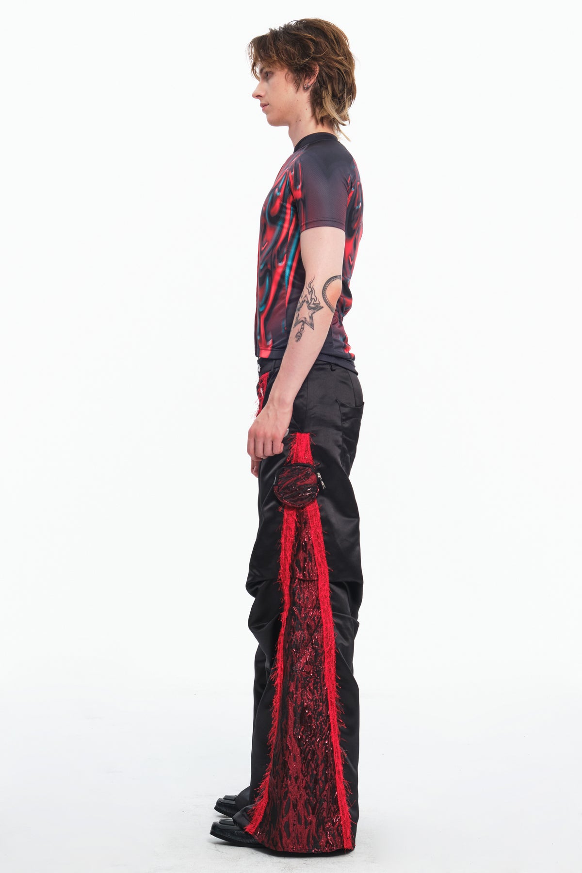 EMBRYO RED SIGNAL fitted cycling top — rear modeled view