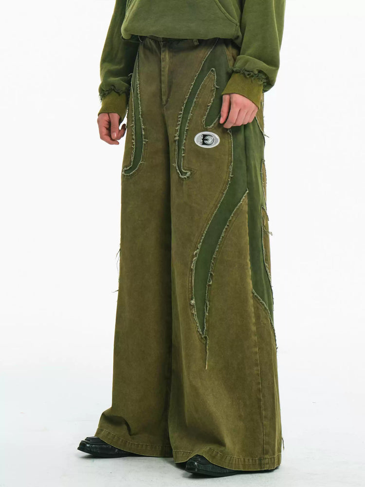 EMBRYO GREEN GUARD distressed wide-leg pants — alternate product presentation