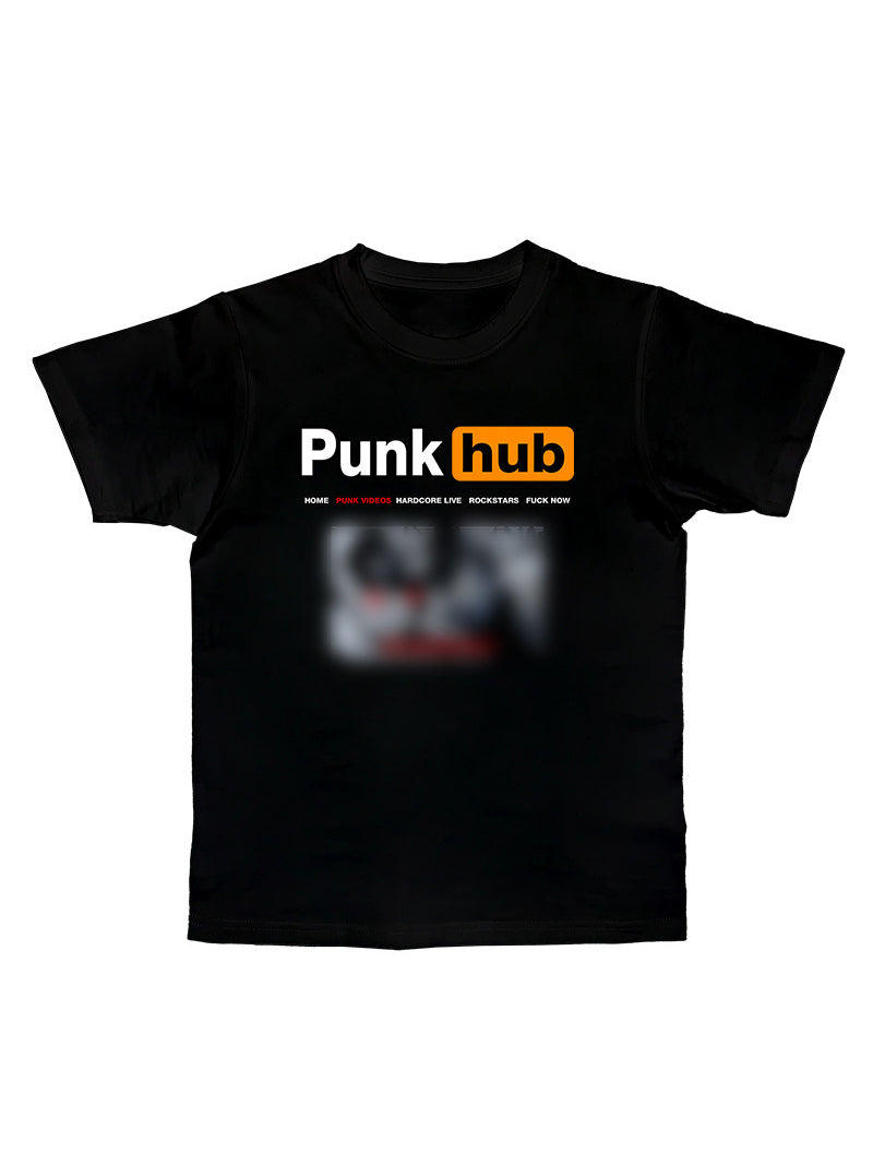 DeadEndKids PunkHub black graphic T-shirt — garment-only front view