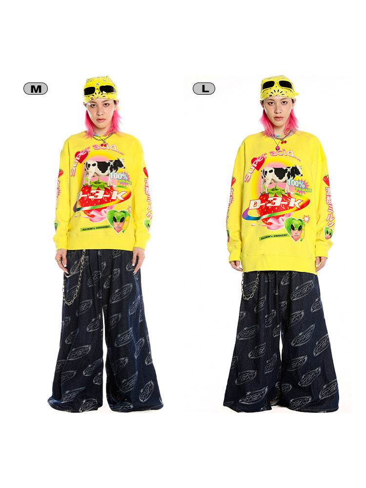 DEADENDKIDS LEMON RIOT cotton sweatshirt — alternate modeled angle
