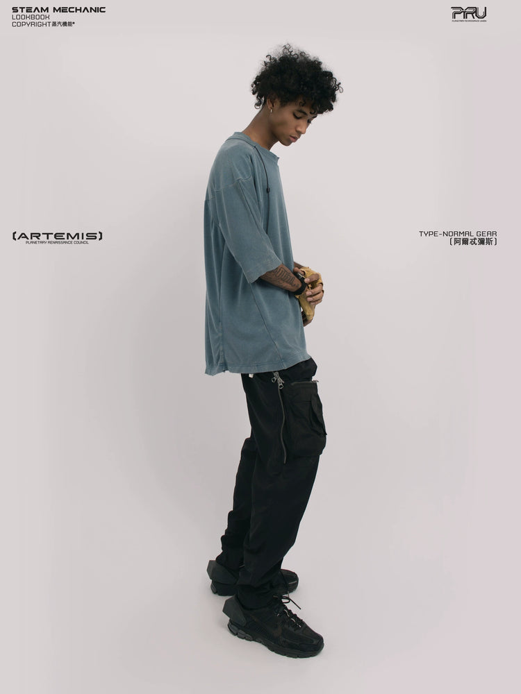 LIGHTSHADOW mycelium blue deconstructed technical tee — construction detail