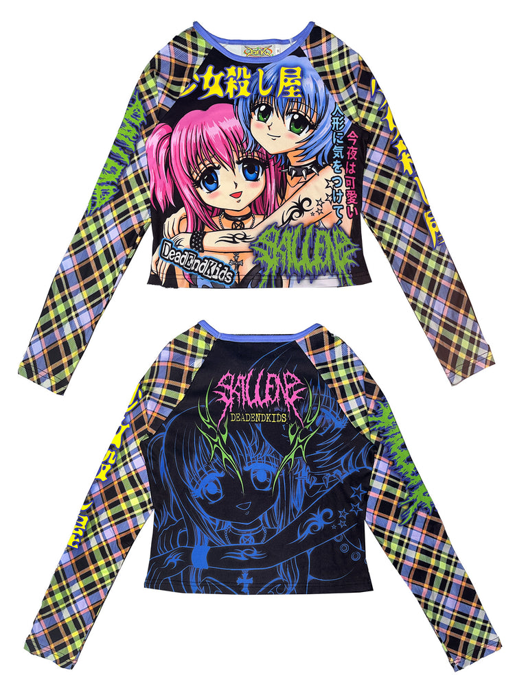 DEADENDKIDS GIRL KILLER cropped graphic top — garment-only view