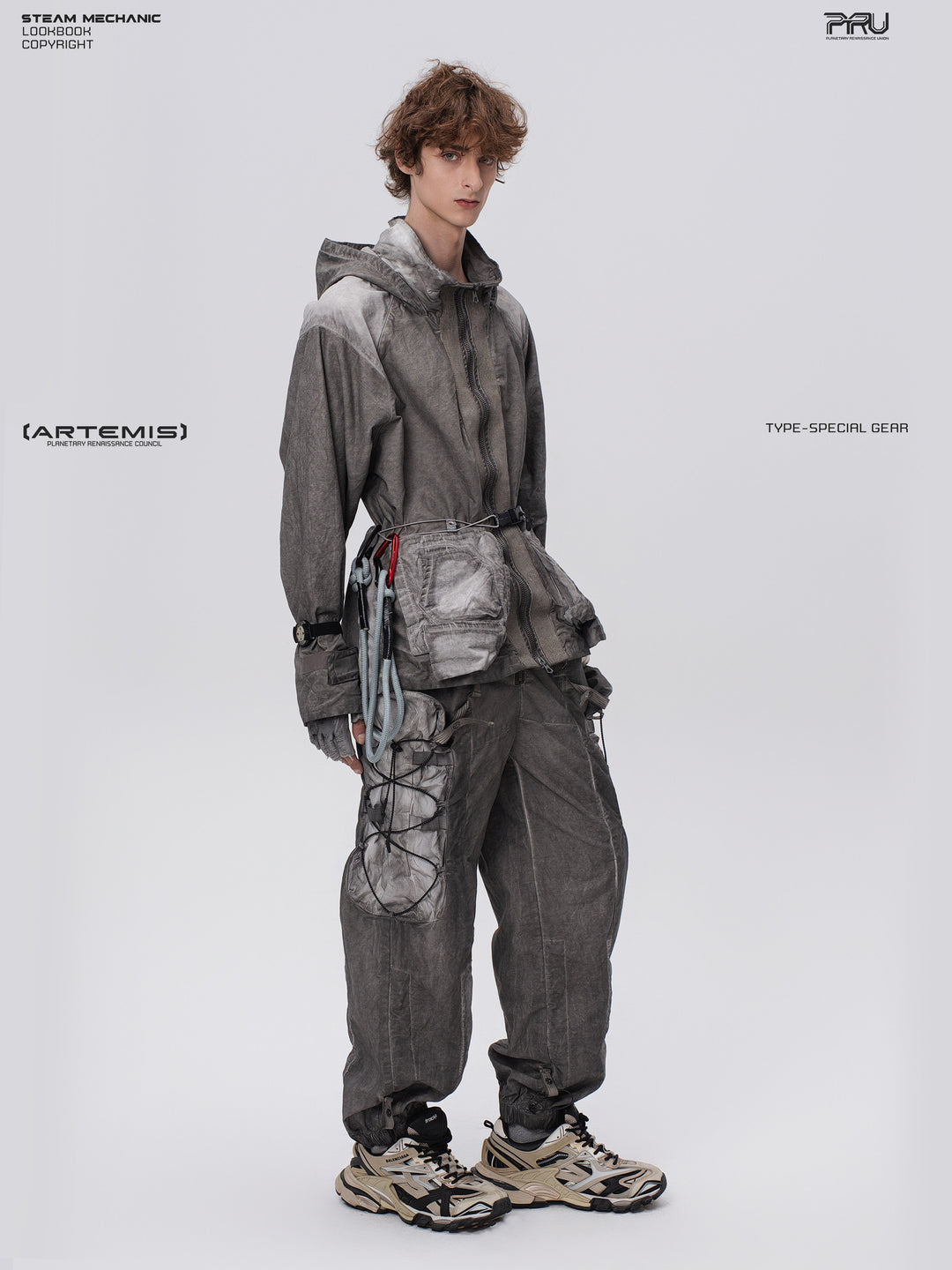 STARCORE meteor gray distressed work jacket — full-length three-quarter front view