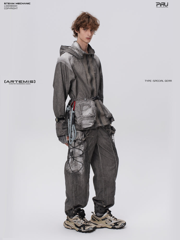 STARCORE meteor gray distressed work jacket — full-length three-quarter front view