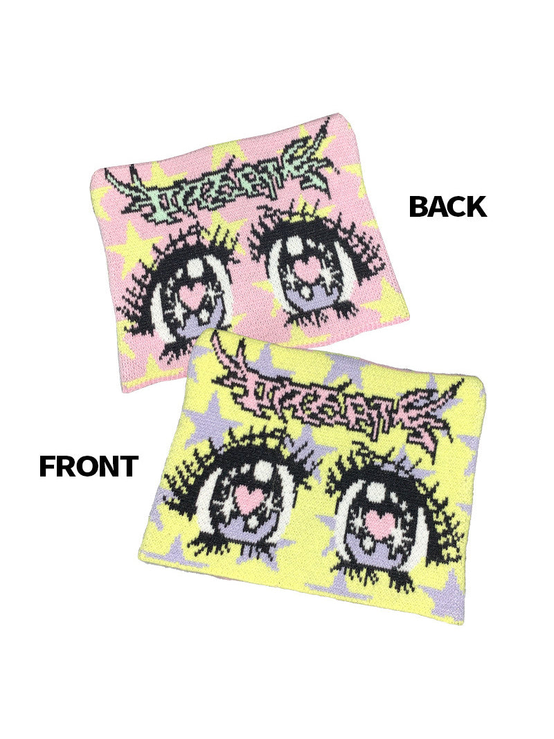 DEADENDKIDS ANIME EYES knit scarf & reversible hat — garment-only view