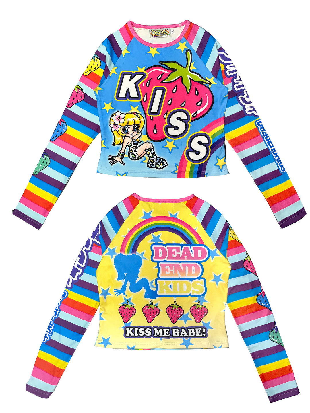 DEADENDKIDS GIRL KILLER cropped graphic top — full-length modeled view