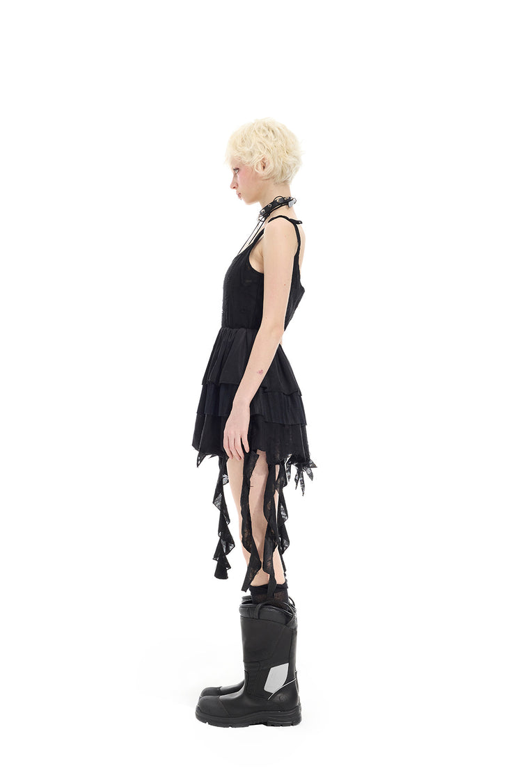 PINKSPINK ELECTRIC MOON two-way layered lace mini dress — black dress — full-length side modeled view