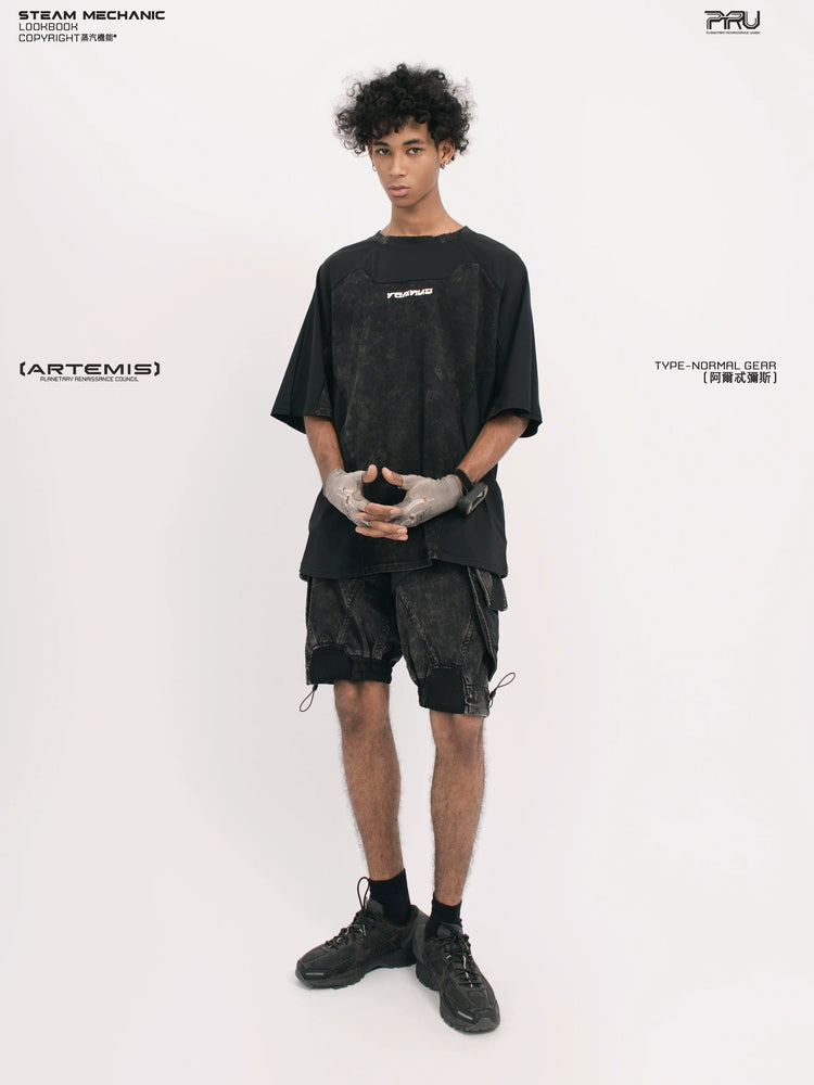 STARCORE black tortoise velcro mesh tee — rear modeled view