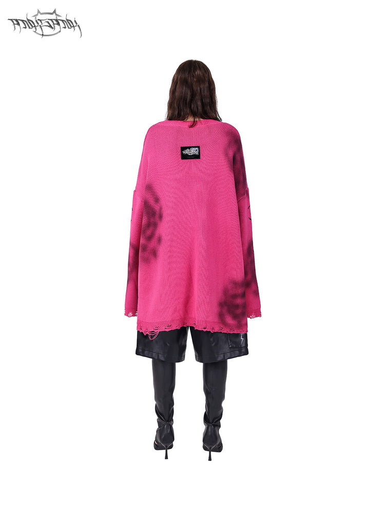 PINKSPINK ELECTRIC MOON graffiti color-block sweater — alternate modeled view showing the silhouette