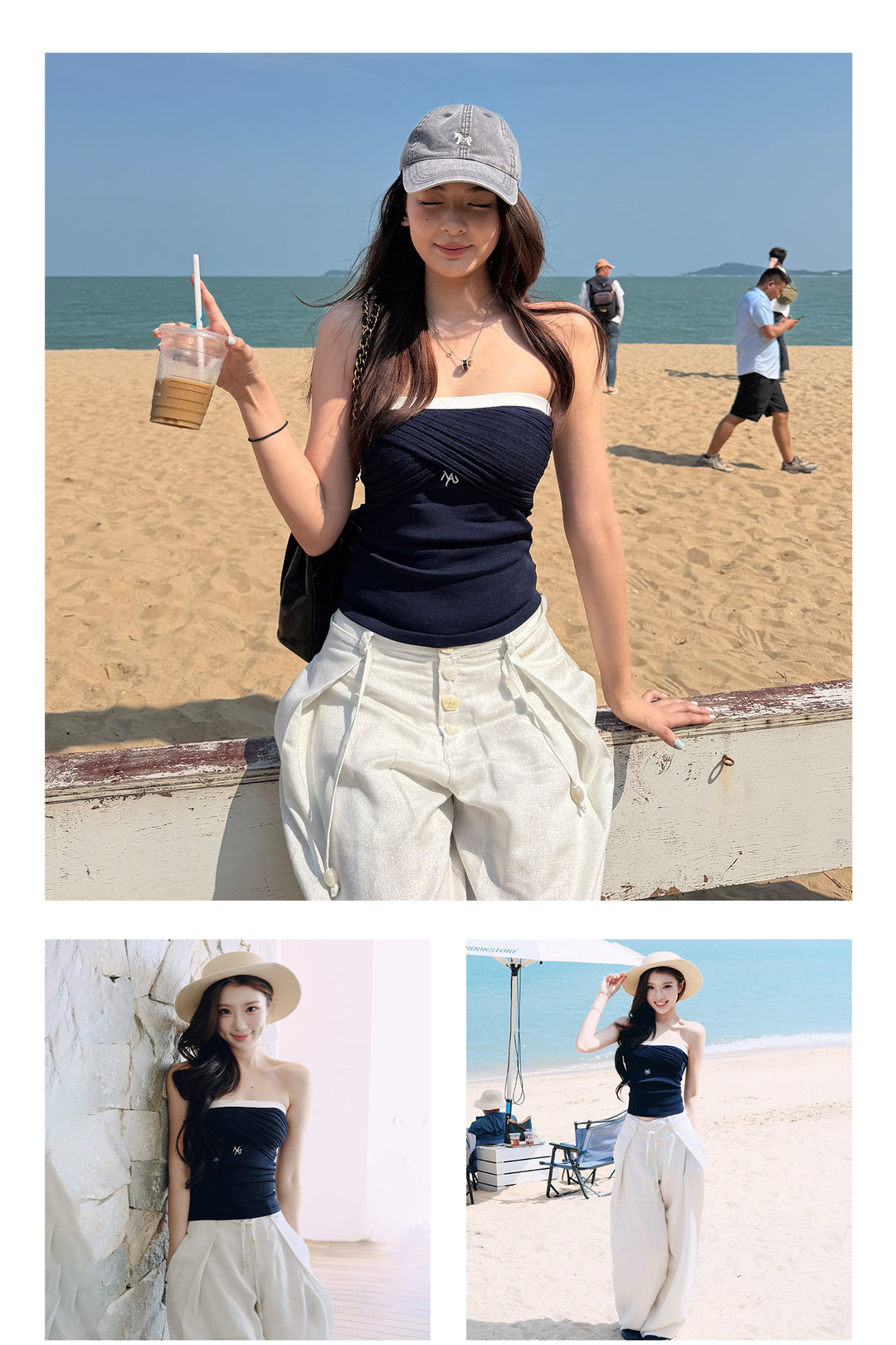 NAWS LACE gathered knit bandeau top — product detail view showing texture and hardware