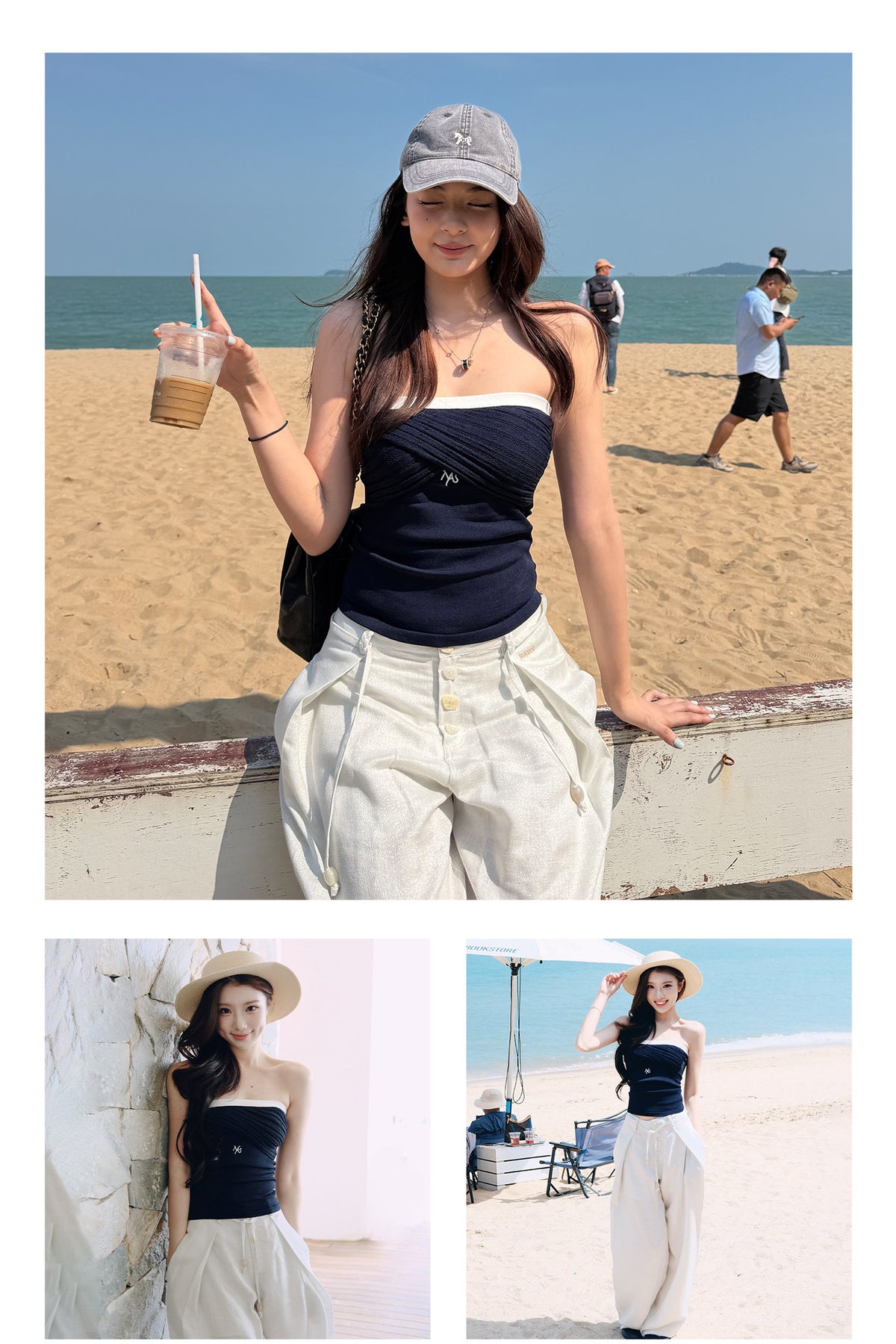NAWS LACE gathered knit bandeau top — product detail view showing texture and hardware