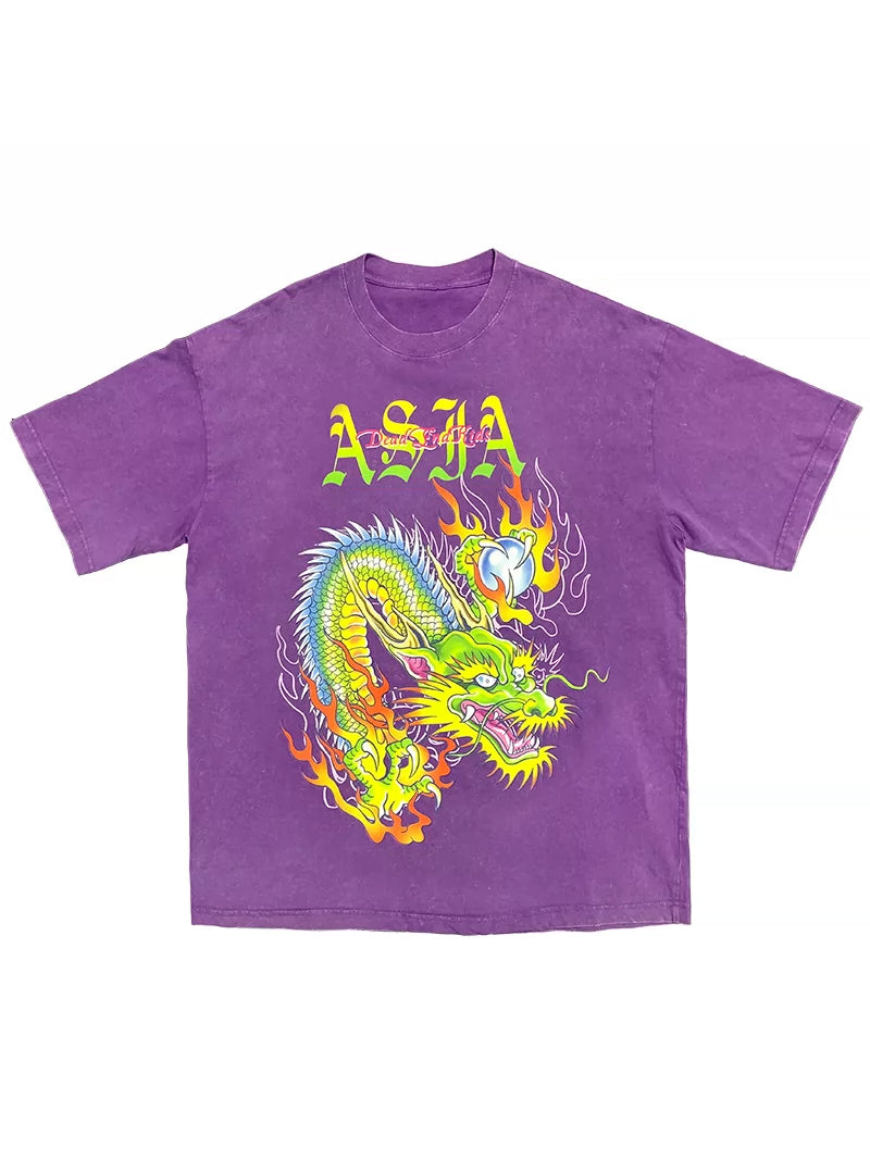 DEADENDKIDS ASIA DRAGON washed graphic tee — rear modeled view