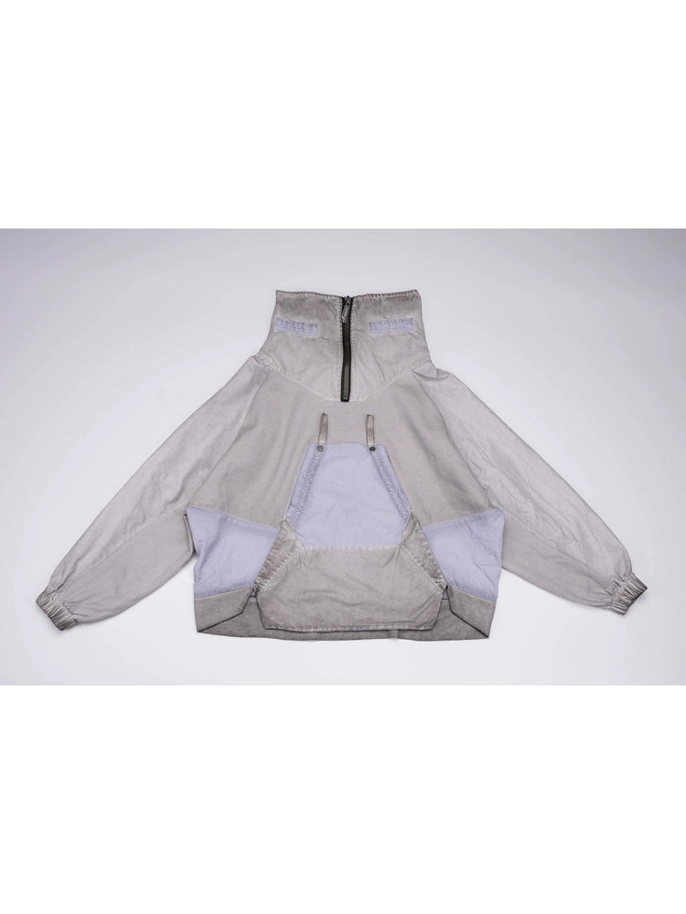 PIONEER eris white detachable-pocket utility hoodie — front flat-lay view with chest pocket folded closed