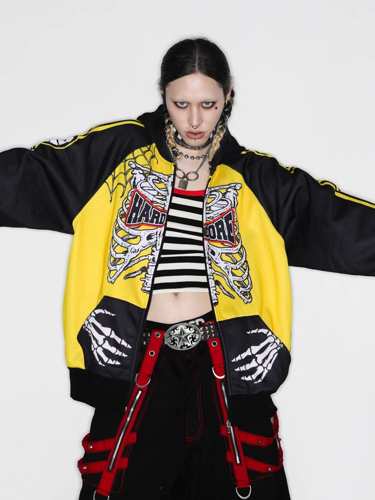 DeadEndKids Hardcore Generation skeleton zip-up hoodie — gallery hero — arms-out front