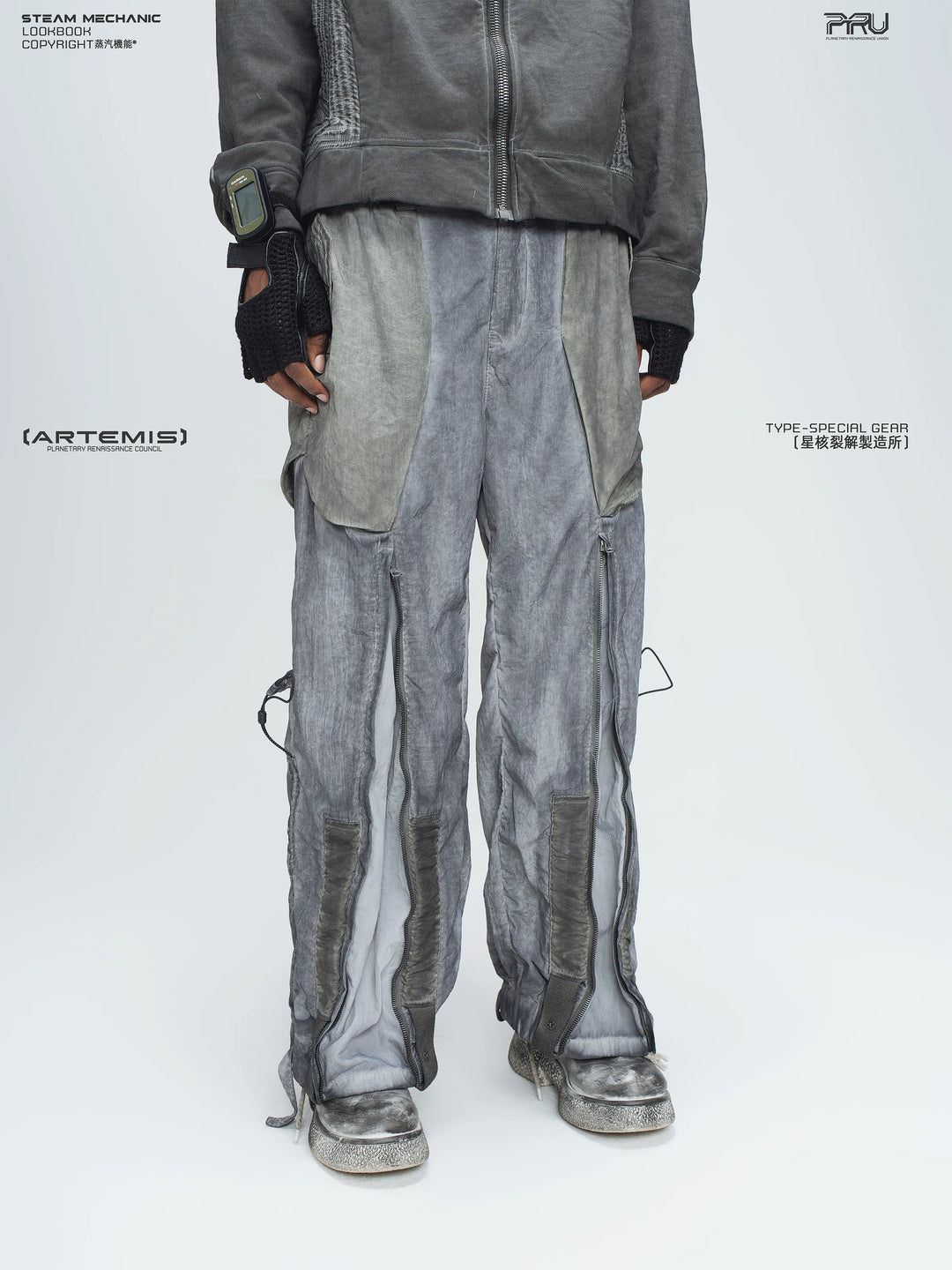 STARCORE moon dust gray engineer utility pants — construction detail
