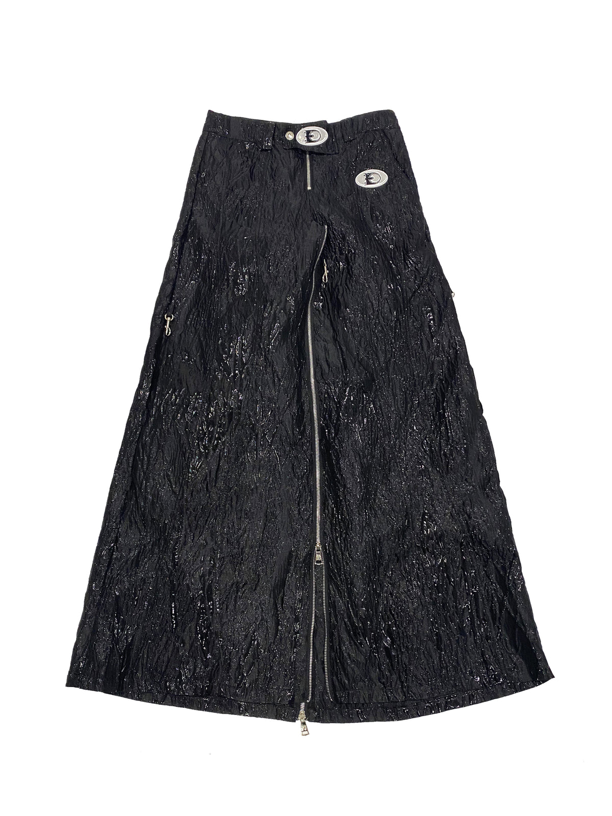 EMBRYO VENOM SHELL convertible zip skirt-pants — full-length modeled view