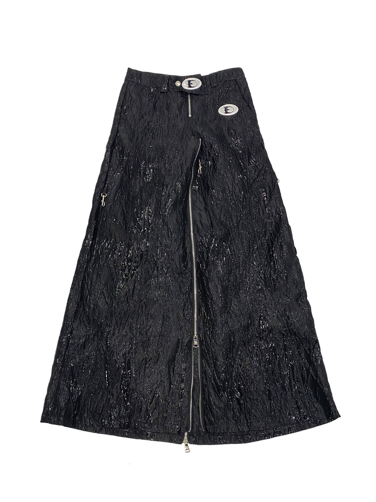 EMBRYO VENOM SHELL convertible zip skirt-pants — full-length modeled view