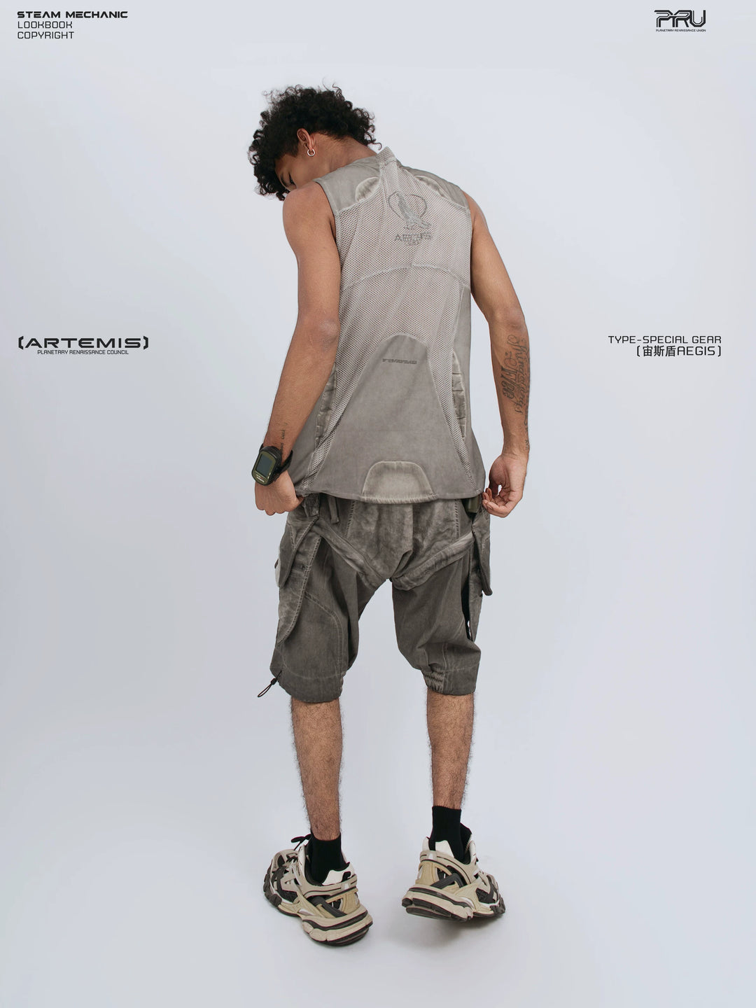 AEGIS lunar sea gray distressed mesh tank — alternate product view