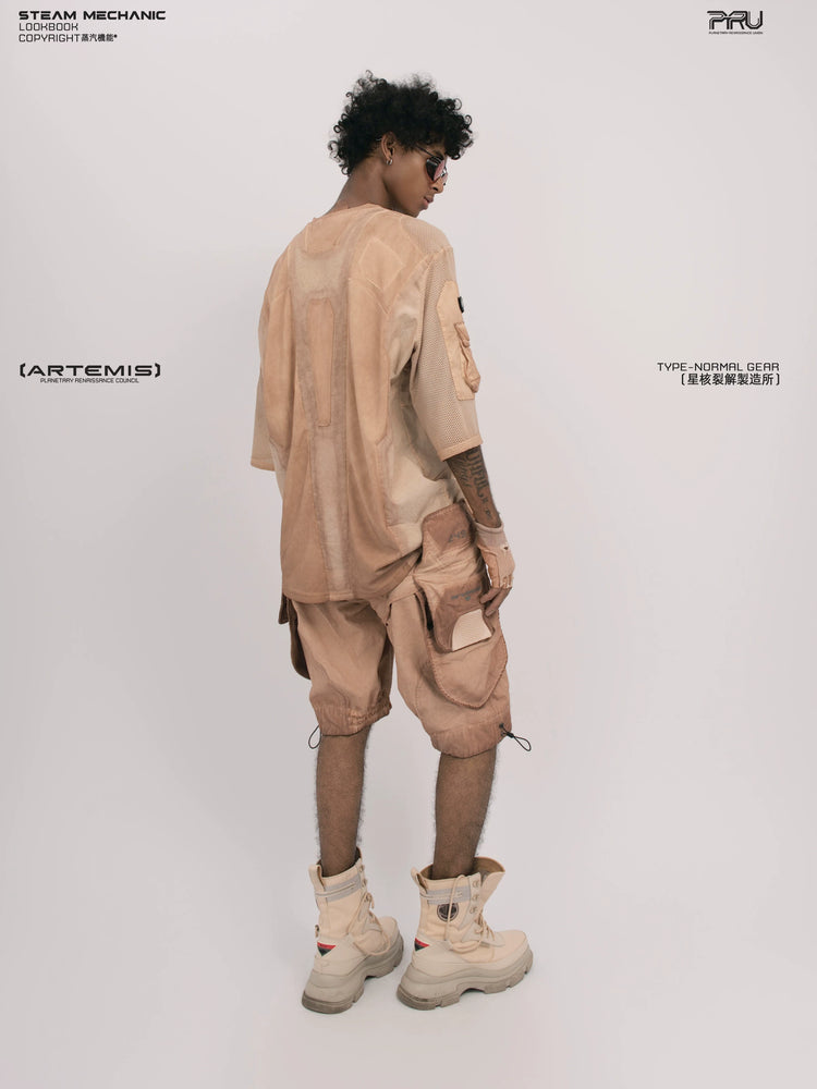 STARCORE soft dawn orange velcro mesh tee — material and silhouette detail