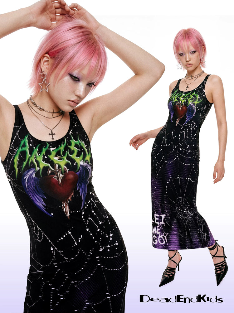 DEADENDKIDS DARK HEART fitted tank maxi dress — front product presentation