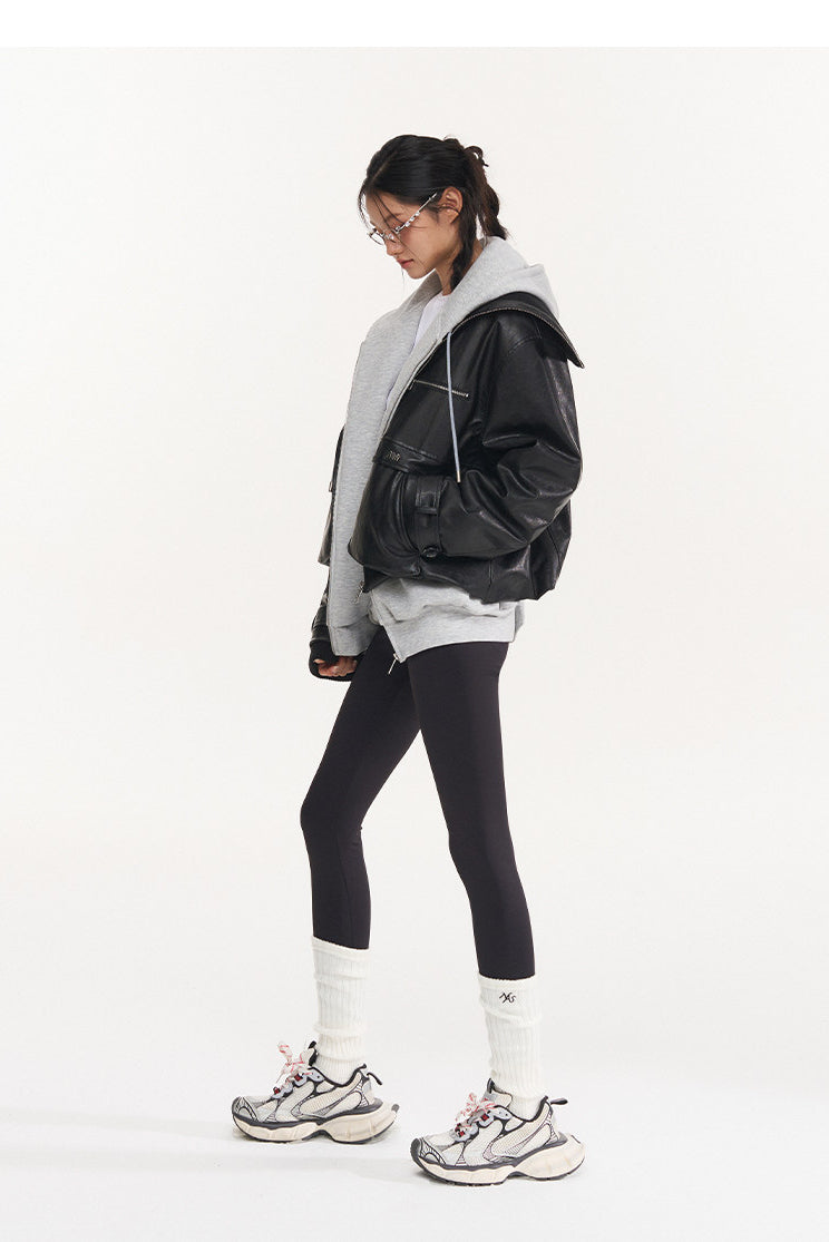 NAWS HIPPY RIDER oversized padded moto jacket — close modeled view highlighting the construction