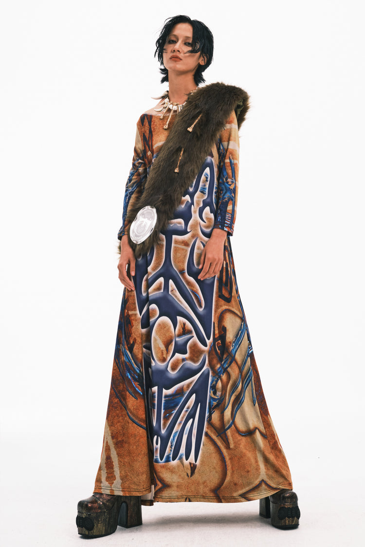EMBRYO PRIMAL FUR convertible wrap & bag — close modeled view
