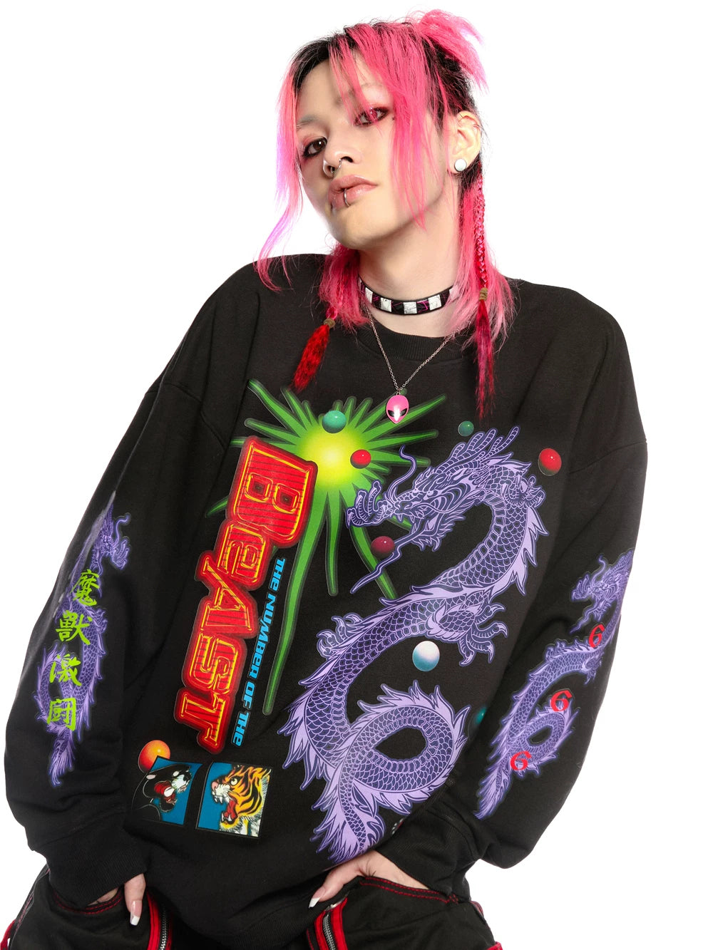 DEADENDKIDS DRAGON PUNK graphic sweatshirt — front product presentation