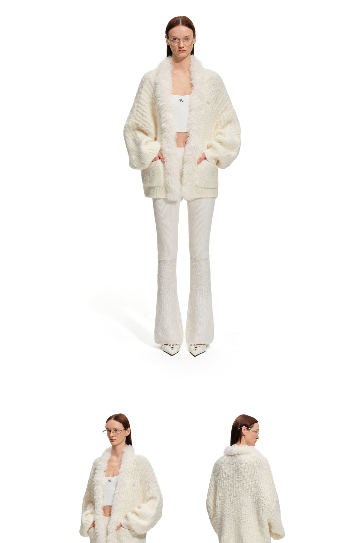 NAWS ARCTIC ribbed wool-blend flare pants — full-length modeled styling view