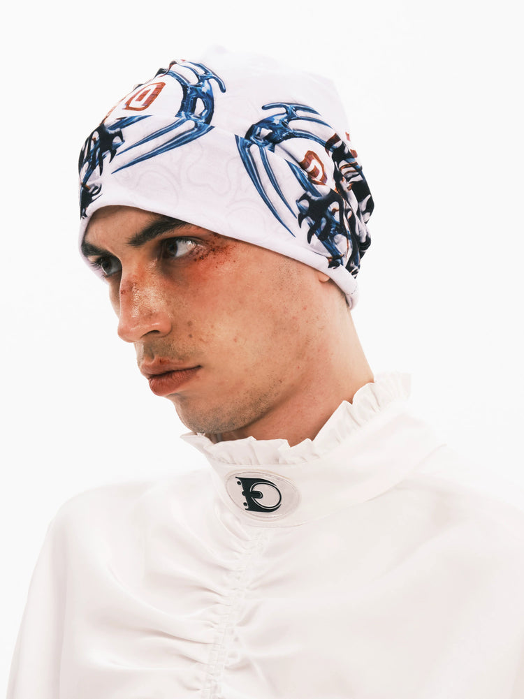 EMBRYO TRIBAL ENTITY graphic slouch beanie — alternate styled presentation