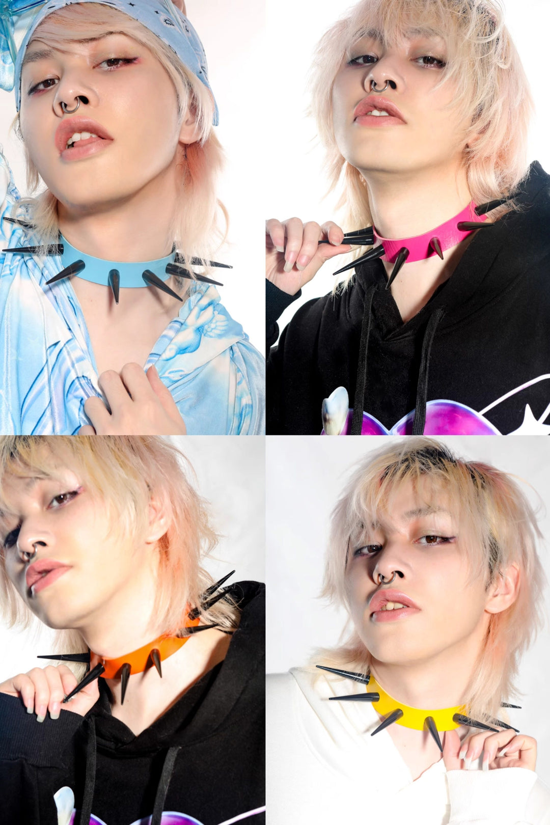 DEADENDKIDS SPIKE RING studded choker — rear modeled view