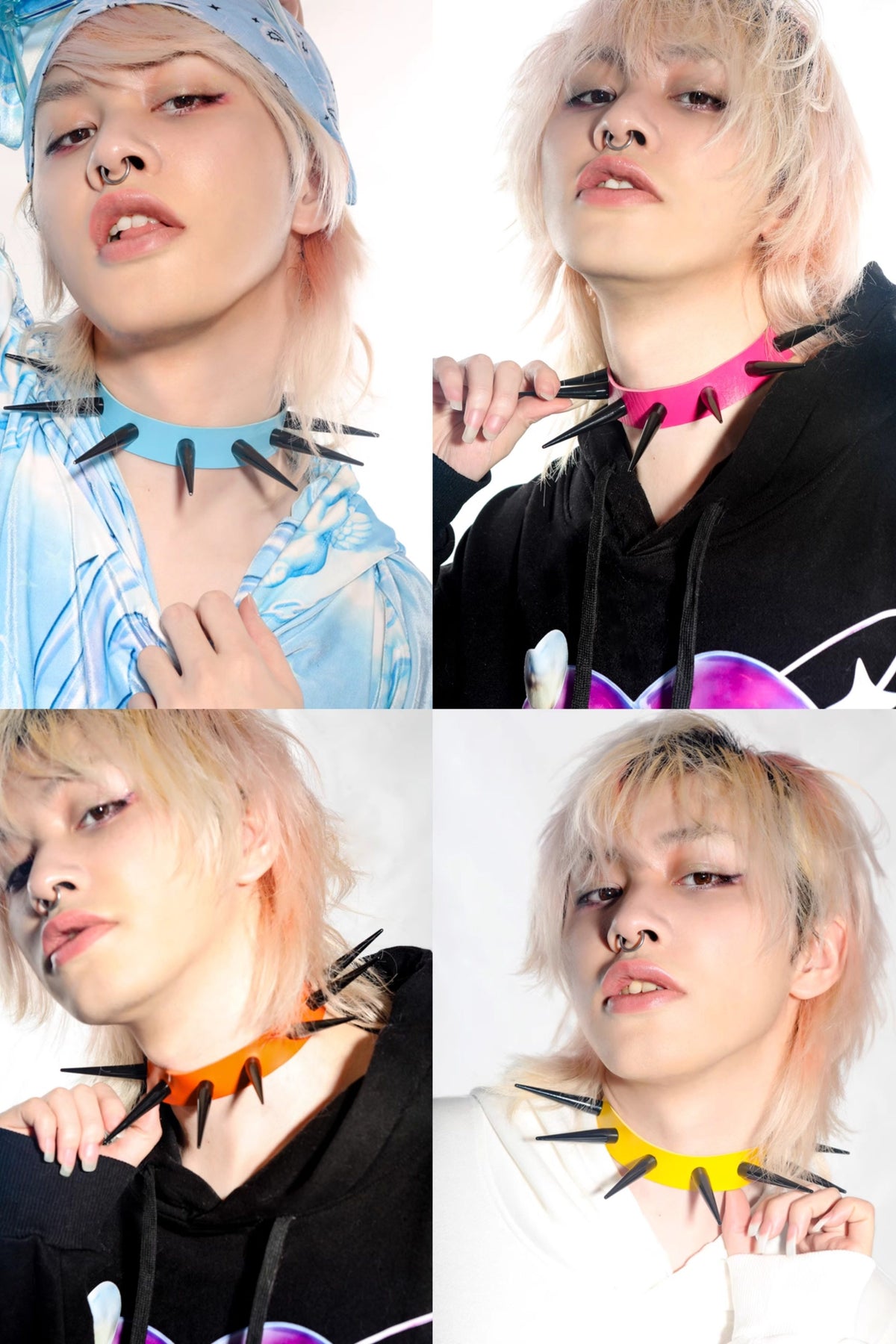 DEADENDKIDS SPIKE RING studded choker — rear modeled view