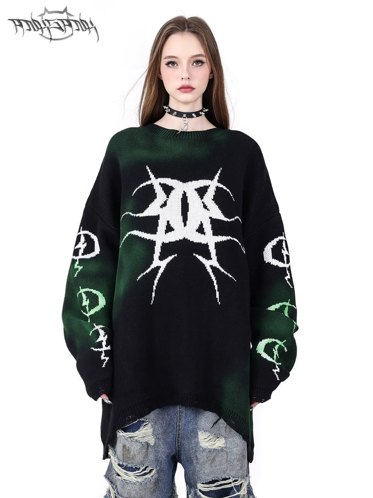 PINKSPINK ELECTRIC MOON graffiti color-block sweater — cleaned hero collage showing the complete design