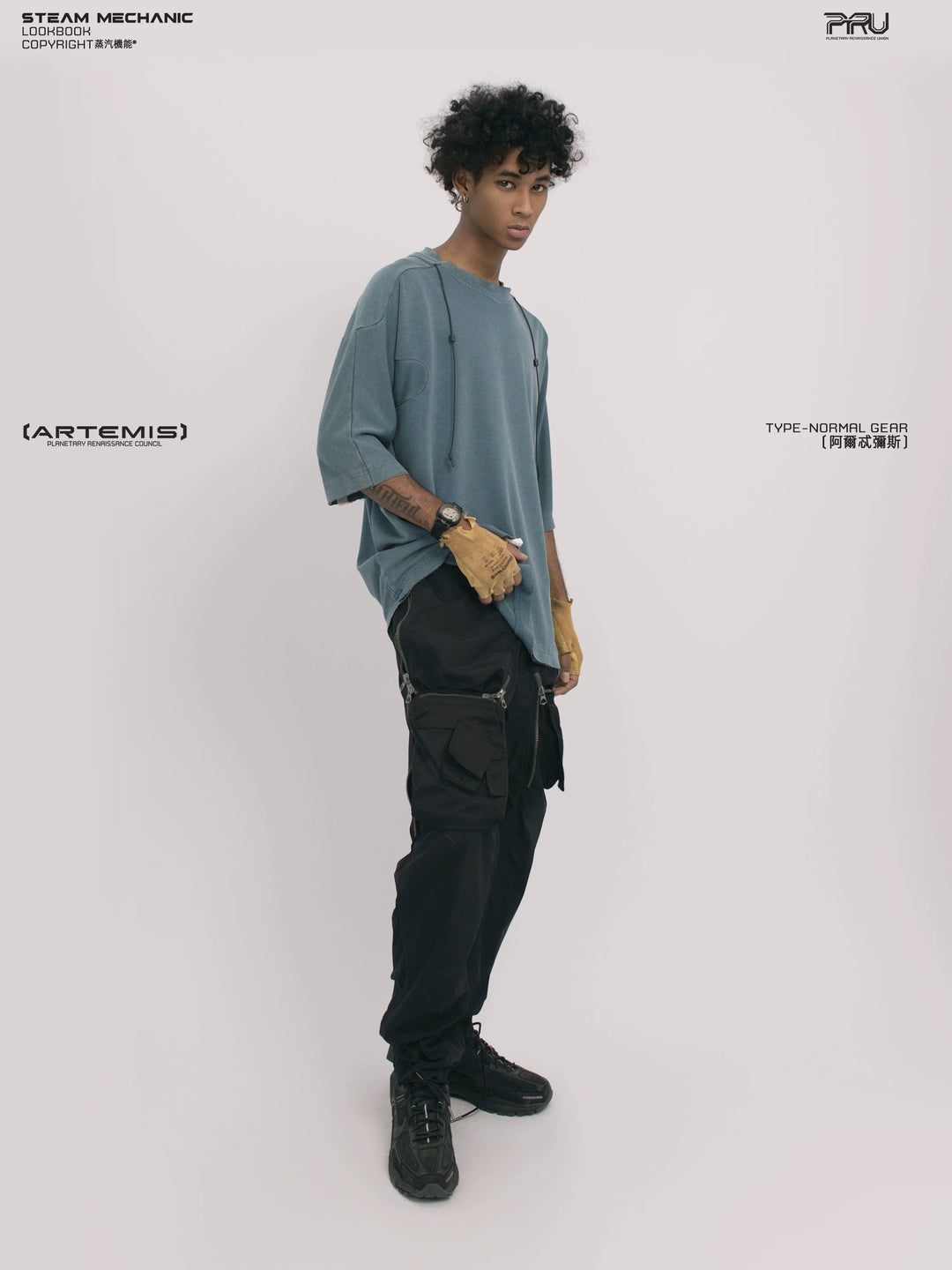 LIGHTSHADOW mycelium blue deconstructed technical tee — alternate product view