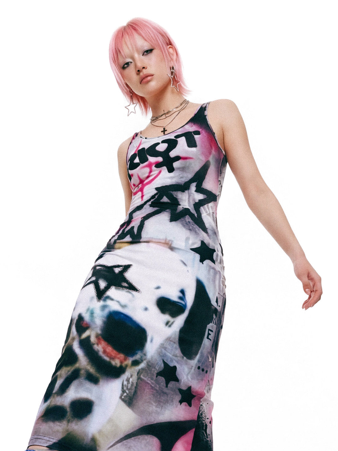 DEADENDKIDS RIOT GRAFFITI fitted maxi dress — side or detail presentation