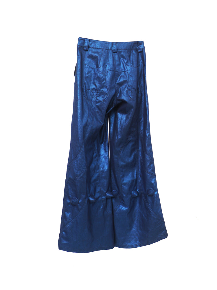 EMBRYO BLUE SPIKE metallic flare pants — additional product detail view