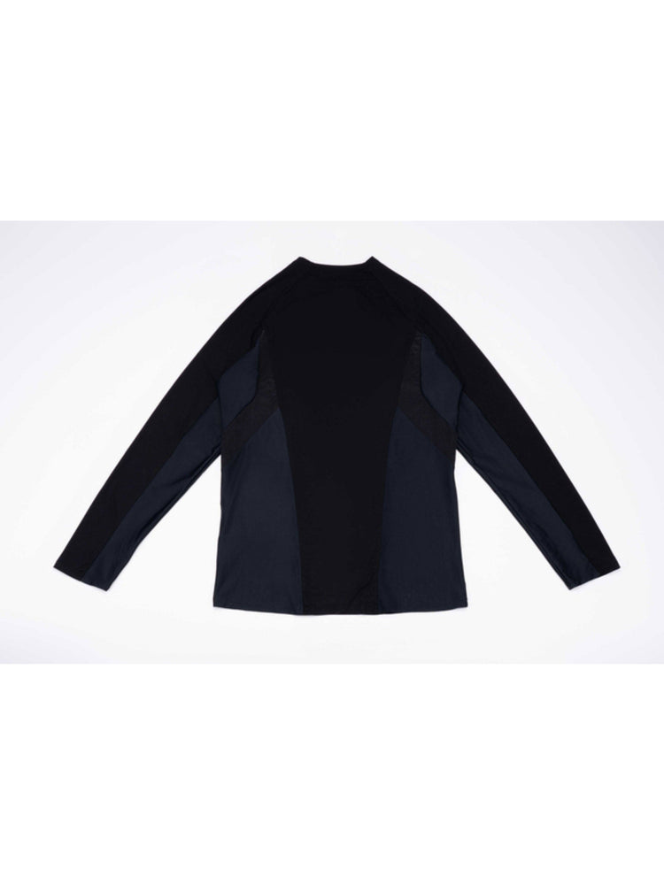 ARTEMIS stardust black stretch technical base-layer top — stardust black back flat lay with extended sleeves