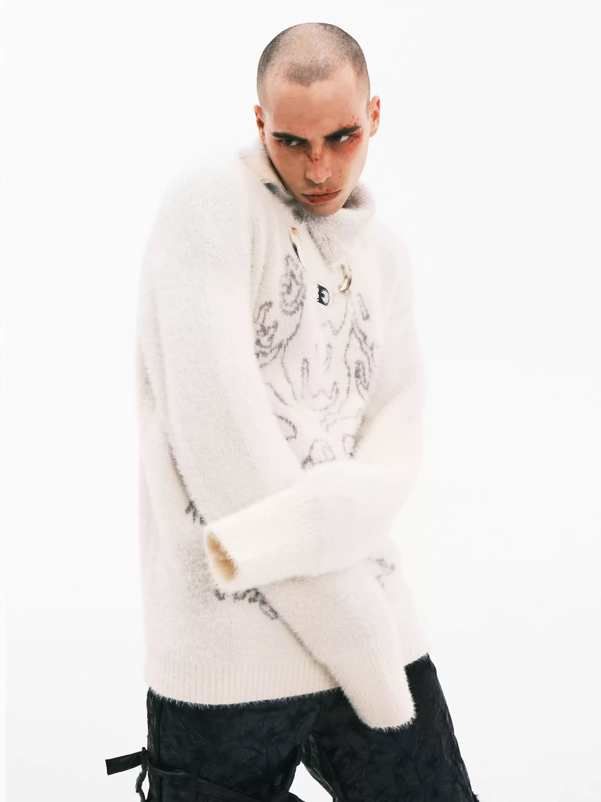 EMBRYO ANCIENT CODE printed faux-mink sweater — side profile