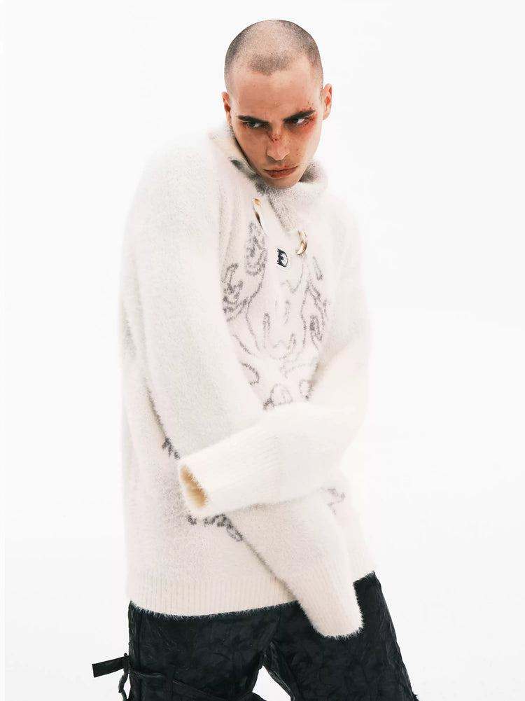 EMBRYO ANCIENT CODE printed faux-mink sweater — side profile