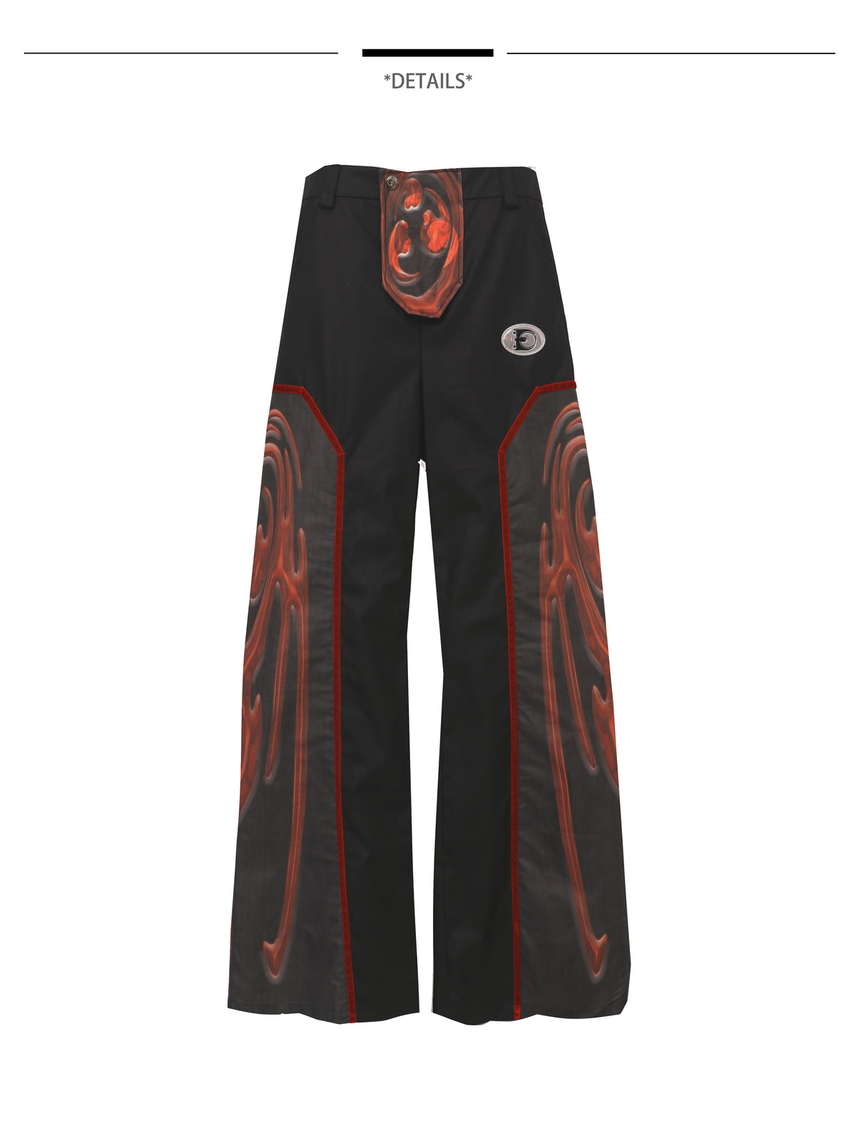 EMBRYO RED TOTEM coated wide-leg pants — material and hardware detail