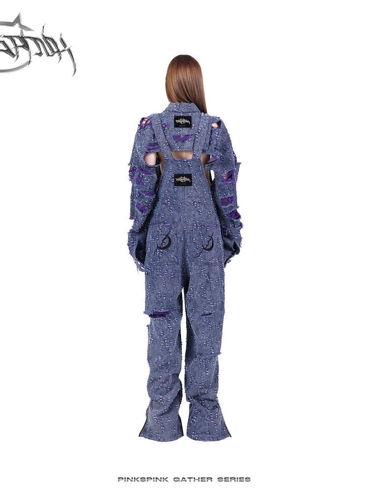 PINKSPINK BROKEN VIOLET distressed denim cropped jacket — alternate gallery view showing the design details
