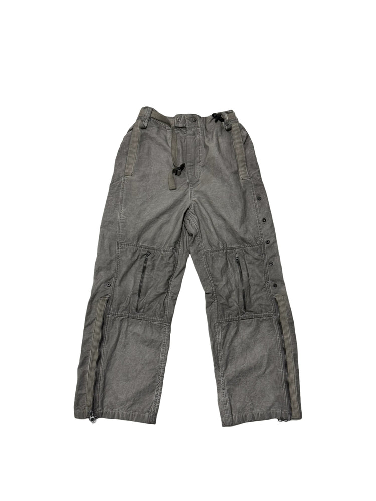 PIONEER meteor gray knee-mesh utility work pants — meteor gray front flat lay showing knee zippers and adjustable waist