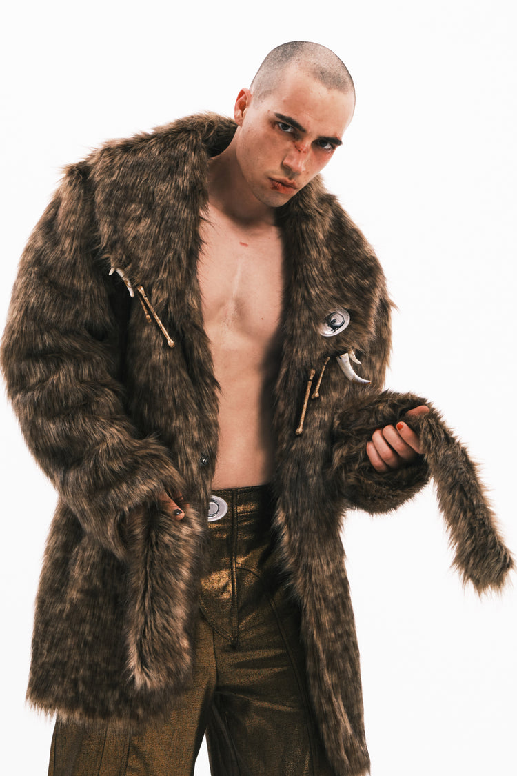EMBRYO PRIMAL BONE mid-length faux-fur coat — construction detail
