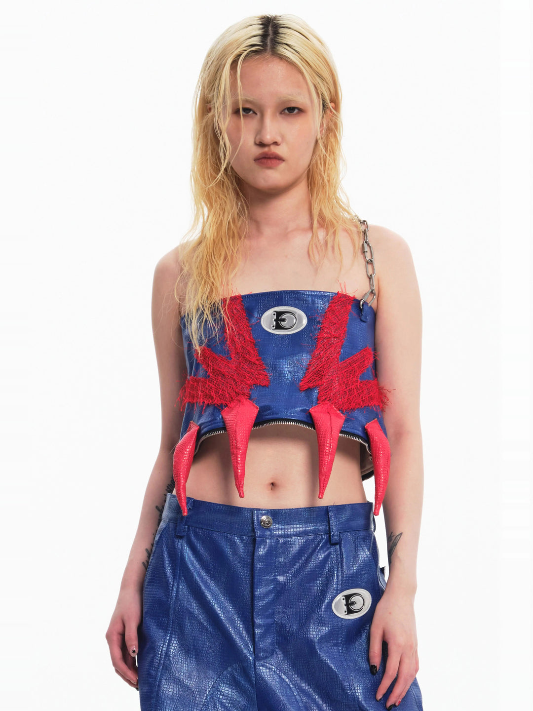EMBRYO RED CLAW padded PU tube top — front product presentation